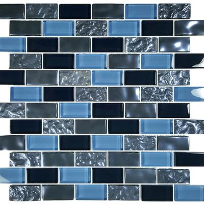 Titanium Blue Blend 1x2 Glass Mosaic 12"x12" Pool Tile