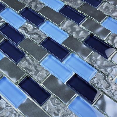 Titanium Blue Blend 1x2 Glass Mosaic 12"x12" Pool Tile - Hover