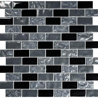 Titanium Black Blend 1x2 Glass Mosaic 12"x12" Pool Tile