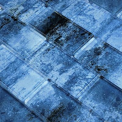 Subway Shadow Blue 2x4 Glass Mosaic 12"x12" Pool Tile - Hover