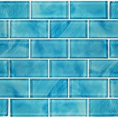 Subway Stratus Aqua 2x4 Glass Mosaic 12"x12" Pool Tile