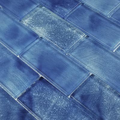 Subway Stratus Blue 2x4 Glass Mosaic 12"x12" Pool Tile - Hover