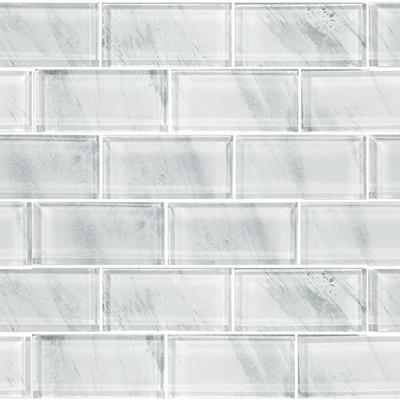 Subway Stratus White 2x4 Glass Mosaic 12"x12" Pool Tile