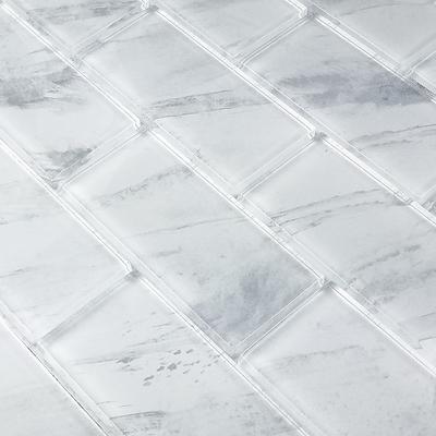 Subway Stratus White 2x4 Glass Mosaic 12"x12" Pool Tile - Hover