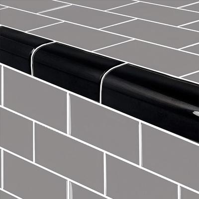 Subway Trim Black Glass Bullnose Pool Tile (Covering 1 Linear Foot)