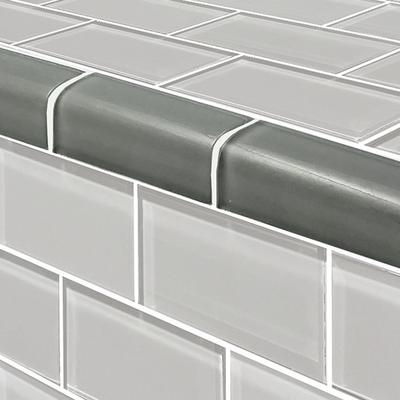 Subway Trim Gray Glass Bullnose Pool Tile (Covering 1 Linear Foot)