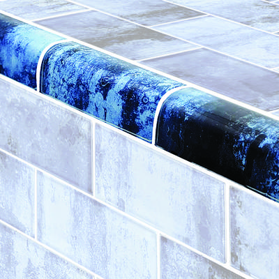 Subway Trim Shadow Blue Glass Bullnose Pool Tile (Covering 1 Linear Foot)