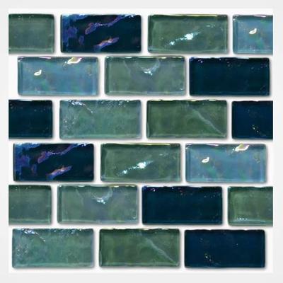 Aquabella Shimmer Aquamarine Blend 1x2 Glass Mosaic 12"x12" Pool Tile (SH-1294)