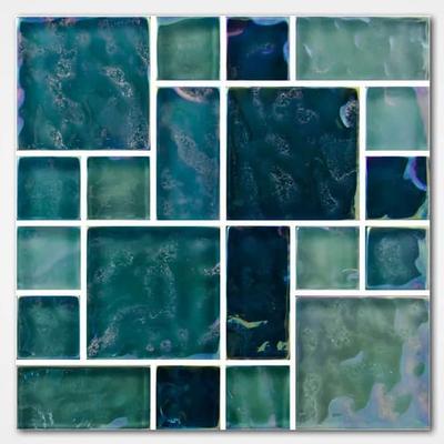 Aquabella Shimmer Aquamarine Block Random Glass Mosaic 12"x12" Pool Tile (SH-894)