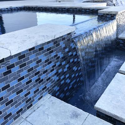 Titanium Trim Blue Blend Glass Bullnose Pool Tile (Covering 1 Linear Foot) - Hover