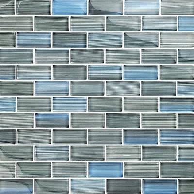 Watercolors Steel Blue Gray Blend 1x2 Glass Mosaic 12"x12" Pool Tile