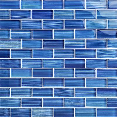 Watercolors Caribbean Blue Blend 1x2 Glass Mosaic 12"x12" Pool Tile