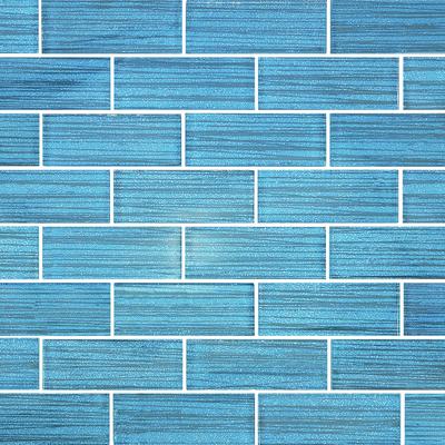 Pinnacle Metallic Blue 1.5x4 Glass Mosaic 12"x12" Pool Tile