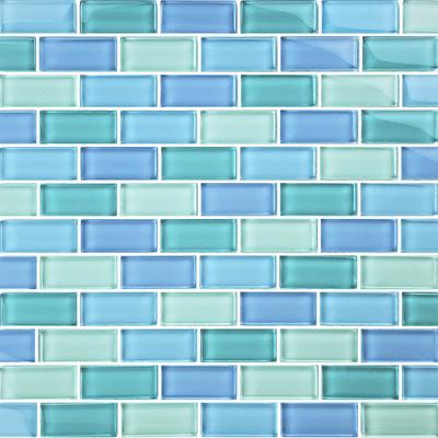 Crystal Turquoise Blue Blend 1x2 Glass Mosaic 12"x12" Pool Tile