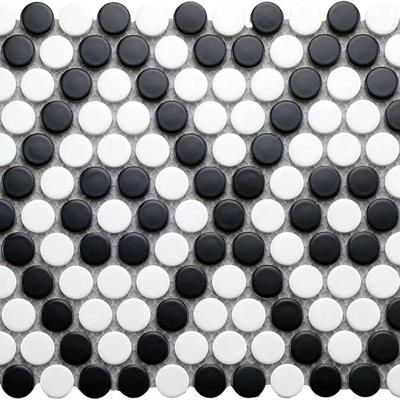 CC Mosaics Matte Black & White Penny Round 9x10 Mosaic