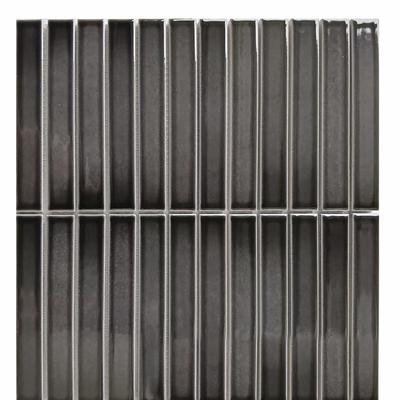 CC Mosaics+ Bright Black Stacked 12x12 Mosaic