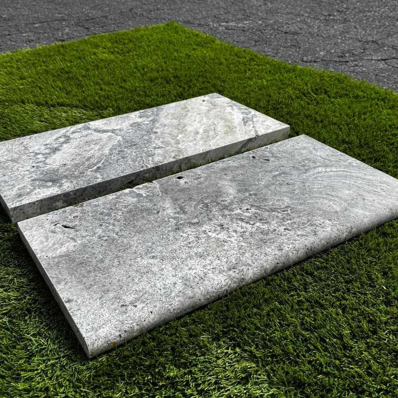 Silver Travertine 3cm Bullnose Pool Coping 12x12 - Image 2