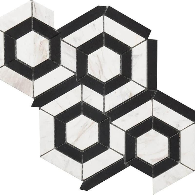 Rialto BW Hexagon Marble MOS 9x12 - Image 1