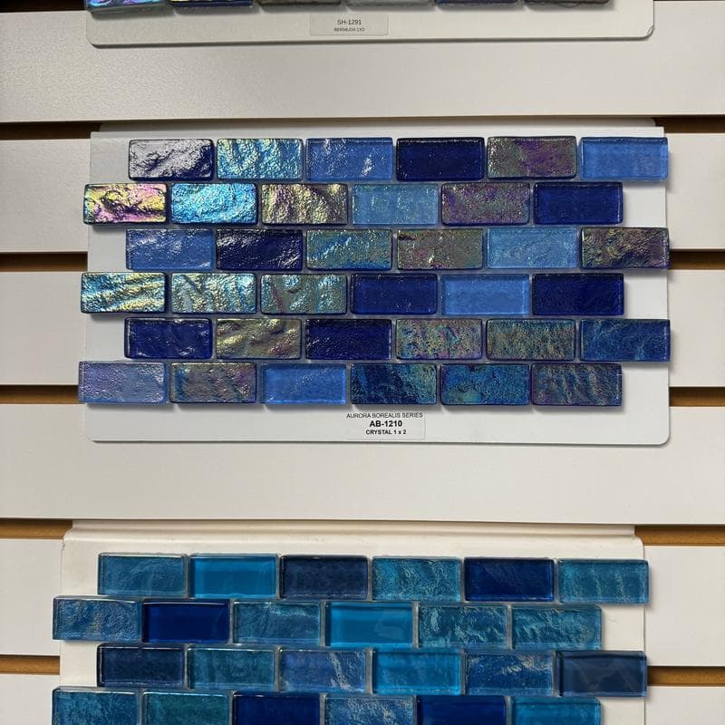 Aquabella Aurora Borealis Crystal 1x2 Glass Mosaic 12"x12" Pool Tile (AB-1210) - Image 2