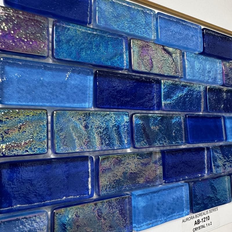 Aquabella Aurora Borealis Crystal 1x2 Glass Mosaic 12"x12" Pool Tile (AB-1210) - Image 3