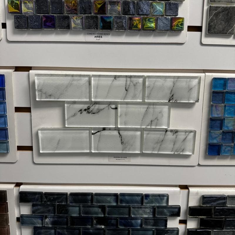 Aquabella Riviera Aqua Monaco 2x4 Glass Mosaic 12"x12" Pool Tile (RV-2428) - Image 2