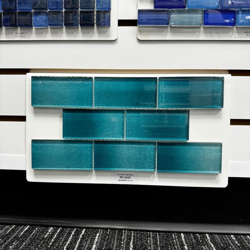 Aquabella Riviera Aqua Levanto 2x4 Glass Mosaic 12"x12" Pool Tile (RV-2433) - Image 2