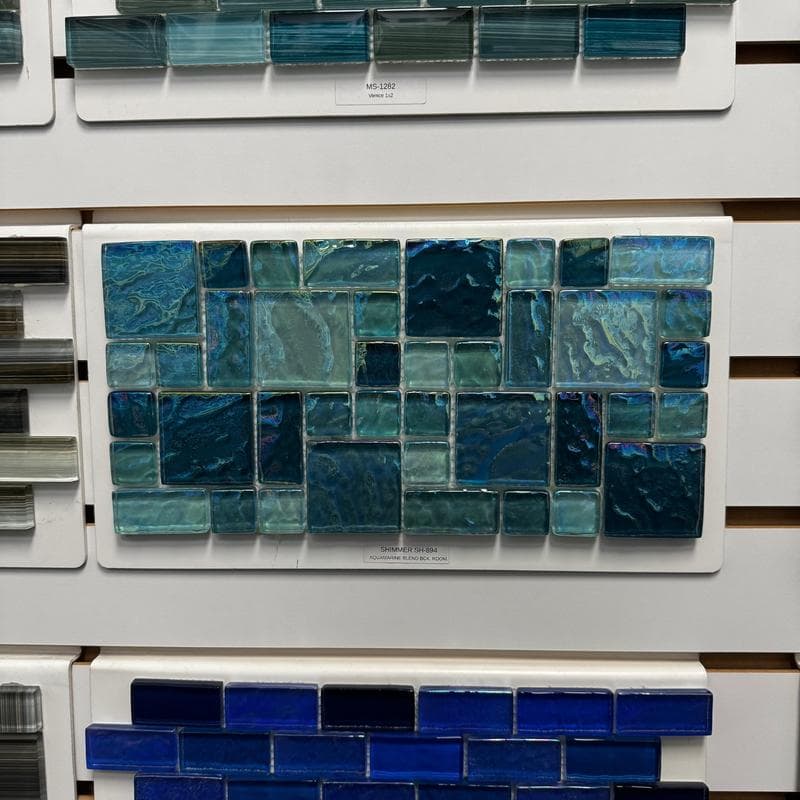 Aquabella Shimmer Aquamarine Block Random Glass Mosaic 12"x12" Pool Tile (SH-894) - Image 2