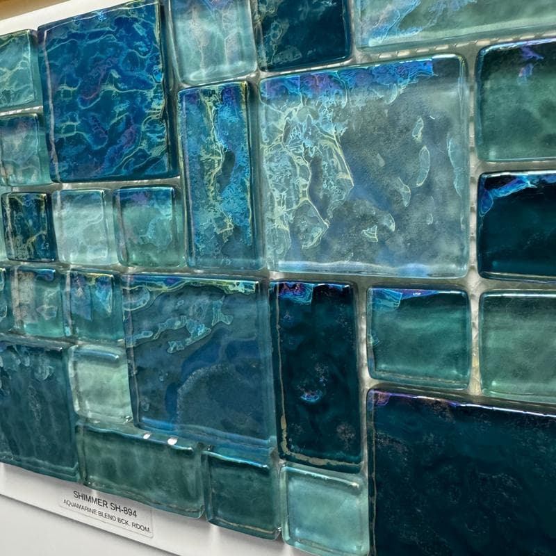 Aquabella Shimmer Aquamarine Block Random Glass Mosaic 12"x12" Pool Tile (SH-894) - Image 3