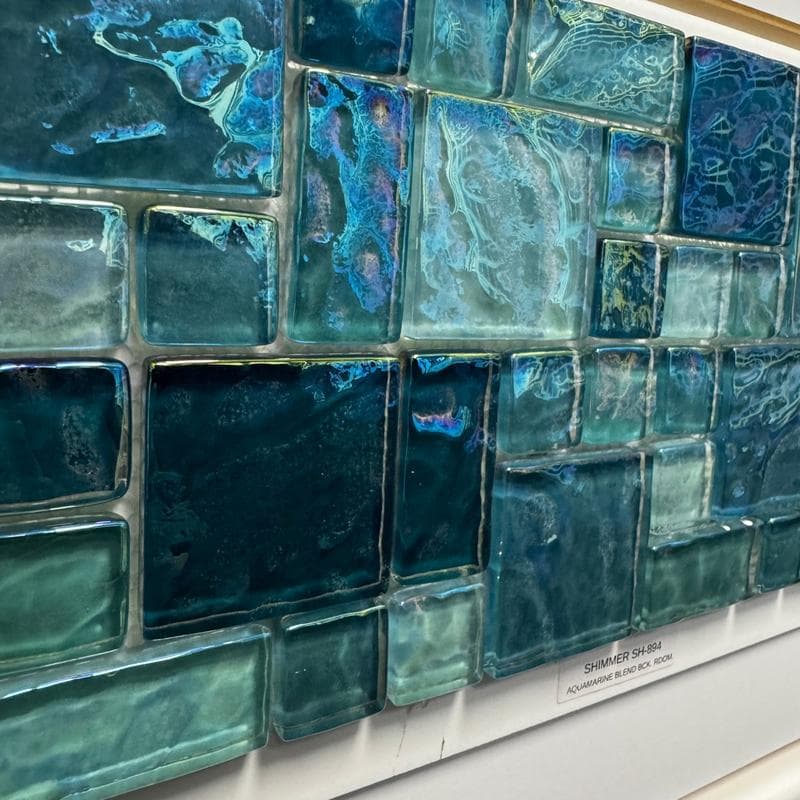 Aquabella Shimmer Aquamarine Block Random Glass Mosaic 12"x12" Pool Tile (SH-894) - Image 4