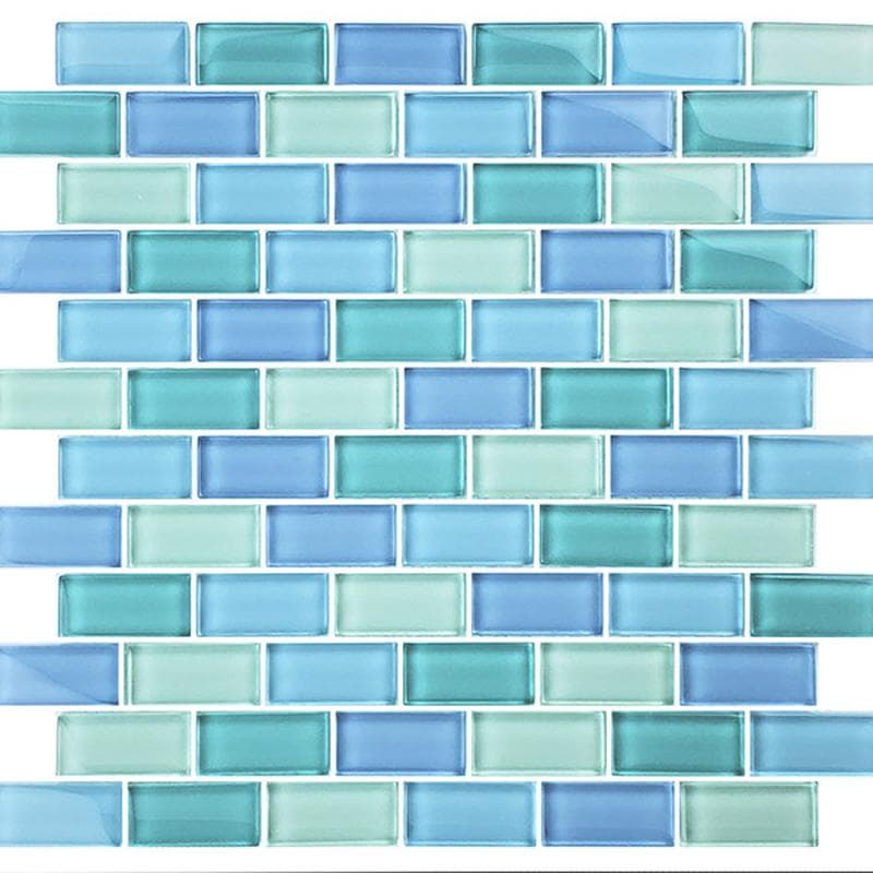 Crystal Turquoise Blue Blend 1x2 Glass Mosaic 12"x12" Pool Tile - Image 1