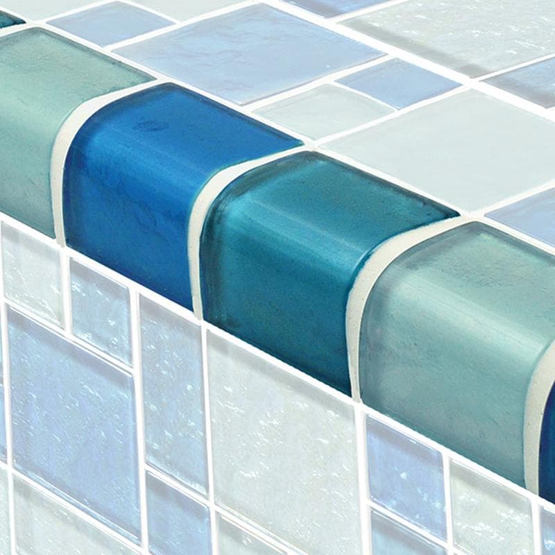 Galaxy Trim Blue Blend Mixed Glass Bullnose Pool Tile (Covering 1 Linear Foot) - Image 1