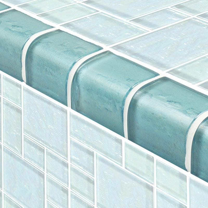 Galaxy Trim Aquamarine Mixed Glass Bullnose Pool Tile (Covering 1 Linear Foot) - Image 1