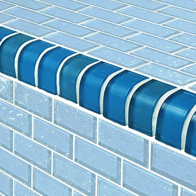 Galaxy Trim Blue 1x2 Glass Bullnose Pool Tile (Covering 1 Linear Foot) - Image 1