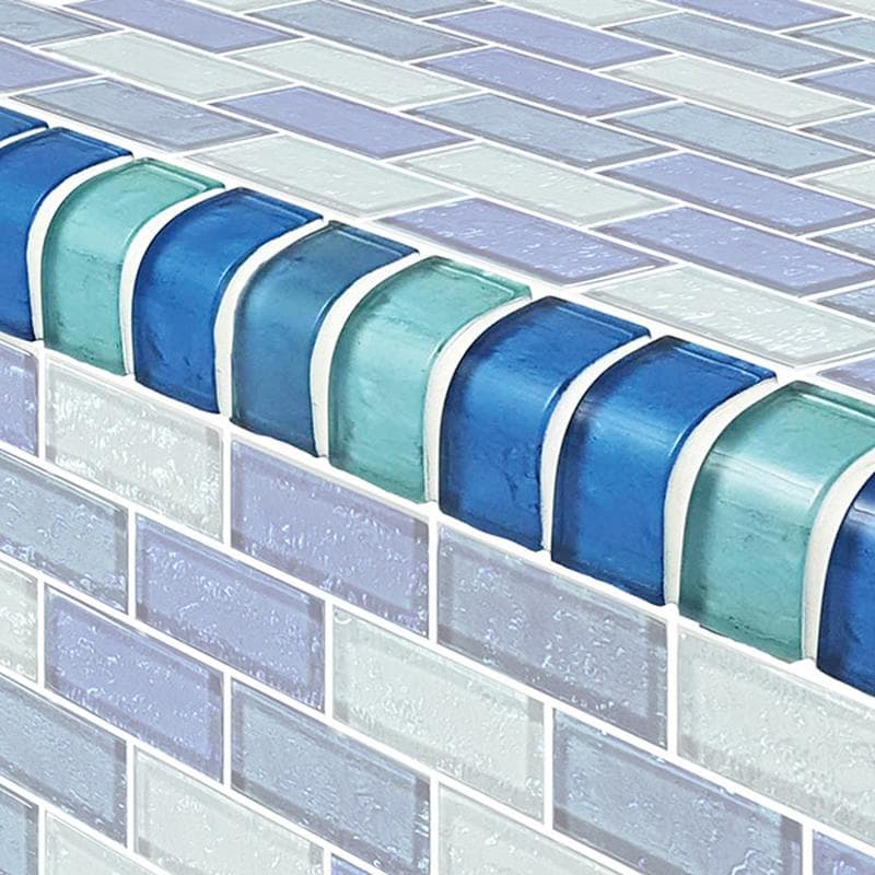 Galaxy Trim Blue Blend 1x2 Glass Bullnose Pool Tile (Covering 1 Linear Foot) - Image 1