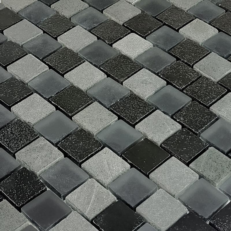 Lunar Black Gray Blend 1x1 Glass Mosaic 12"x12" Pool Tile - Image 2