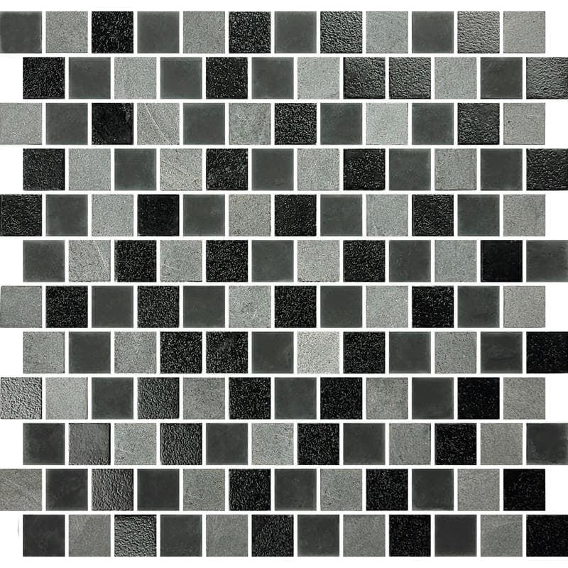 Lunar Black Gray Blend 1x1 Glass Mosaic 12"x12" Pool Tile - Image 1