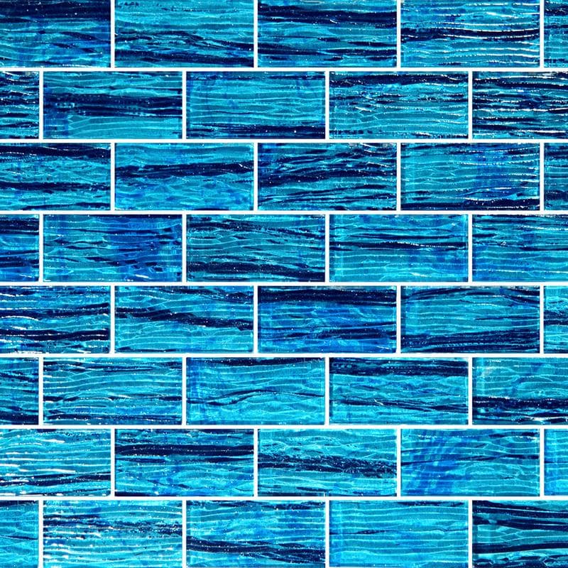 Mirage Cayman Blue 1.5x3 Glass Mosaic 12"x12" Pool Tile - Image 1