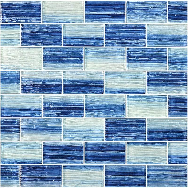 Mirage Blue Blend 1.5x3 Glass Mosaic 12"x12" Pool Tile - Image 1