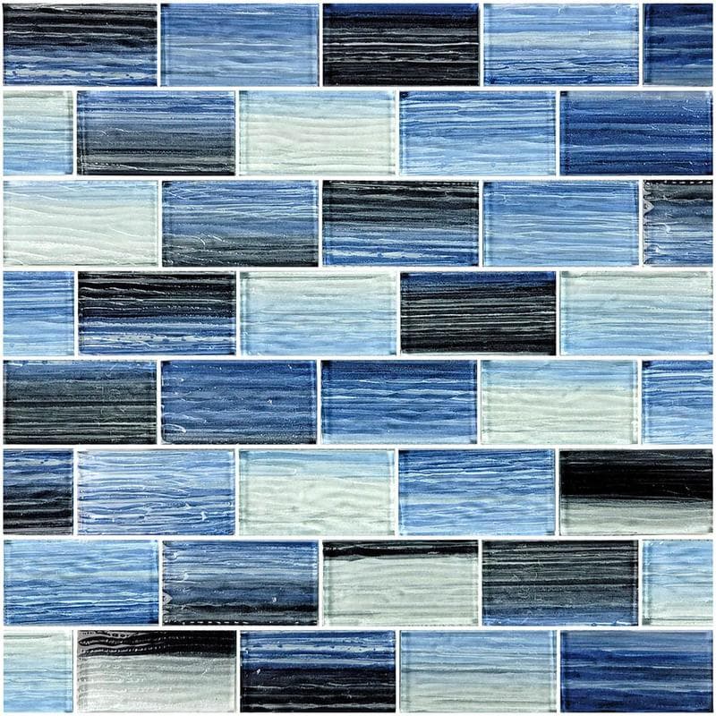 Mirage Blue Black Blend 1.5x3 Glass Mosaic 12"x12" Pool Tile - Image 1