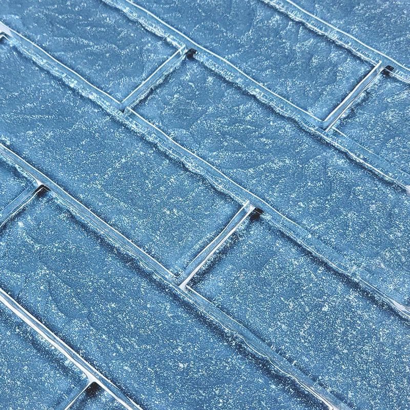 Moonscape Steel Blue 2x6 Glass Mosaic 12"x12" Pool Tile - Image 2
