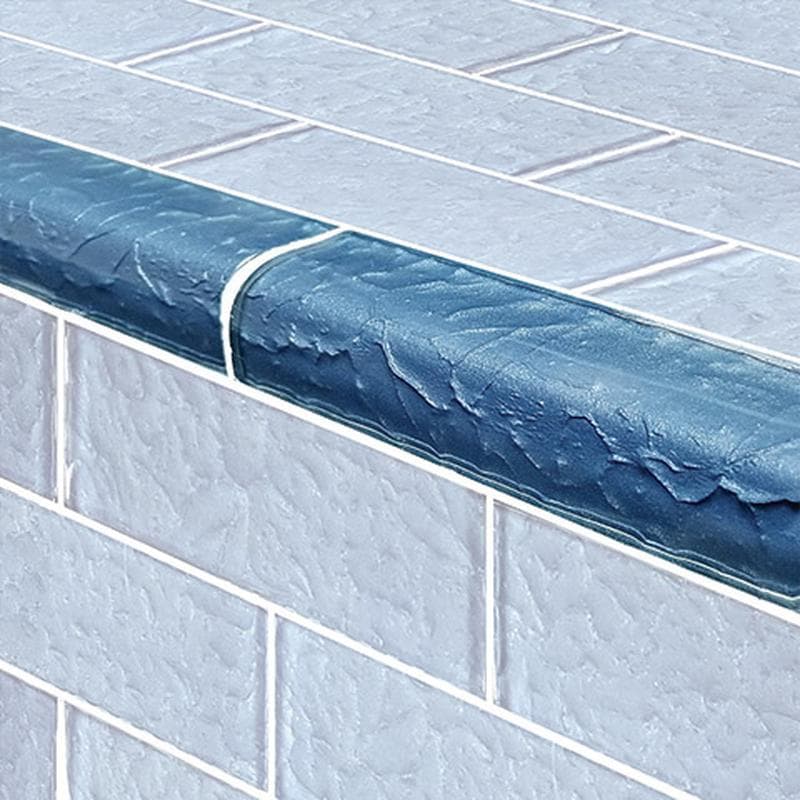 Moonscape Trim Steel Blue Glass Bullnose Pool Tile (Covering 1 Linear Foot) - Image 1