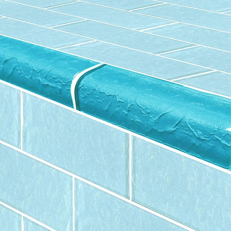 Moonscape Trim Turquoise Glass Bullnose Pool Tile (Covering 1 Linear Foot) - Image 1