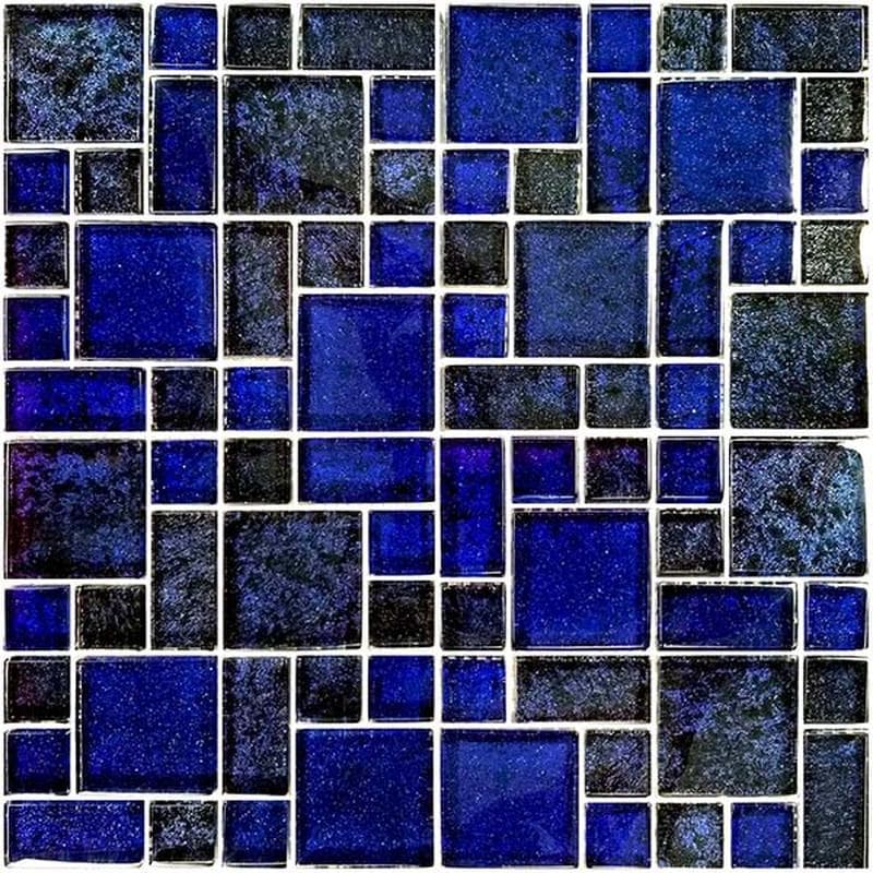 Nightfall Cobalt Black Mixed Glass Mosaic 12"x12" Pool Tile - Image 1