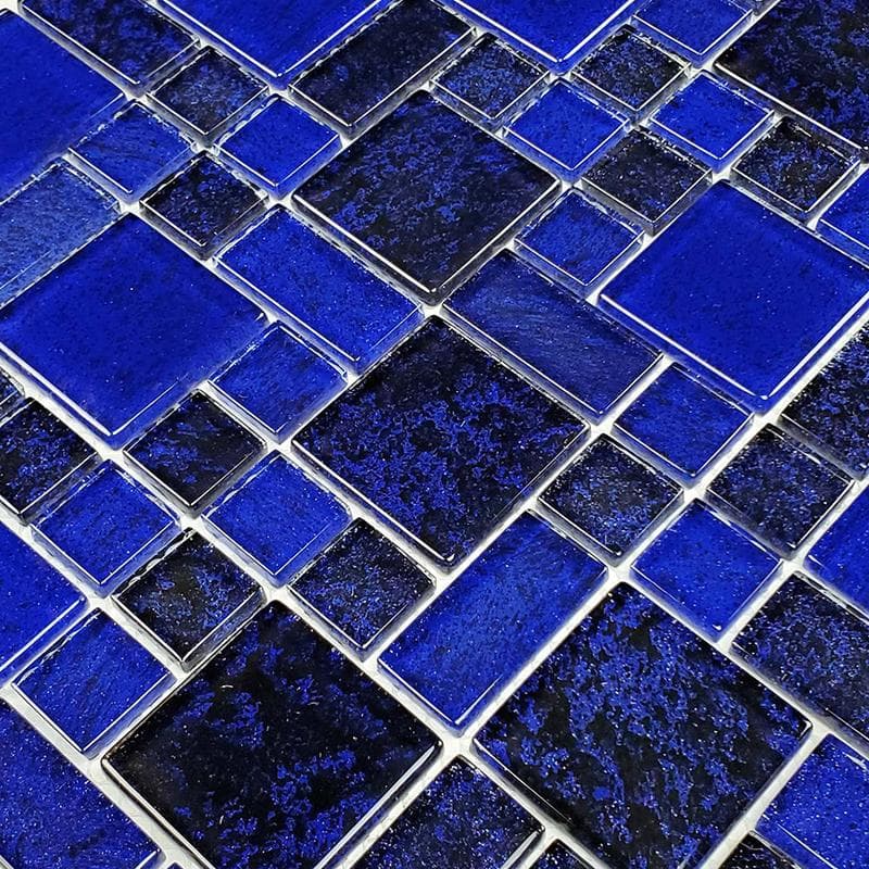 Nightfall Cobalt Black Mixed Glass Mosaic 12"x12" Pool Tile - Image 2