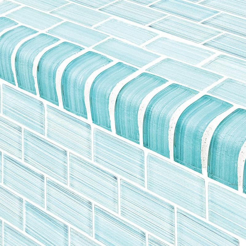 Watercolors Trim Seafoam Blend 1x2 Glass Bullnose Pool Tile (Covering 1 Linear Foot) - Image 1