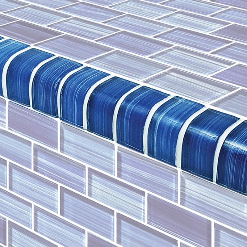 Watercolors Trim Caribbean Blue Blend 1x2 Glass Bullnose Pool Tile (Covering 1 Linear Foot) - Image 1