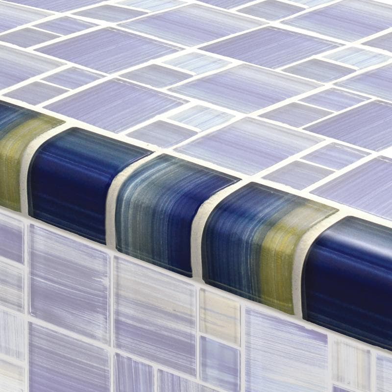 Watercolors Trim Blue Blend 2x2 Glass Bullnose Pool Tile (Covering 1 Linear Foot) - Image 1
