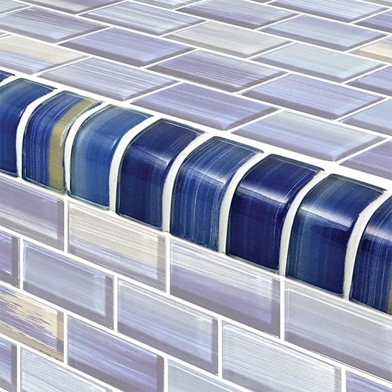 Watercolors Trim Blue Blend 1x2 Glass Bullnose Pool Tile (Covering 1 Linear Foot) - Image 1