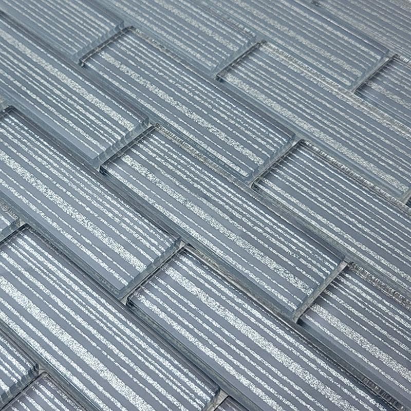 Pinnacle Metallic Gray 1.5x4 Glass Mosaic 12"x12" Pool Tile - Image 2