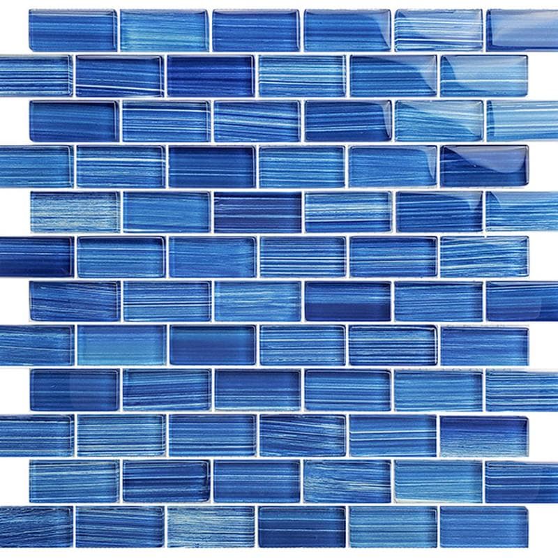 Watercolors Caribbean Blue Blend 1x2 Glass Mosaic 12"x12" Pool Tile - Image 1